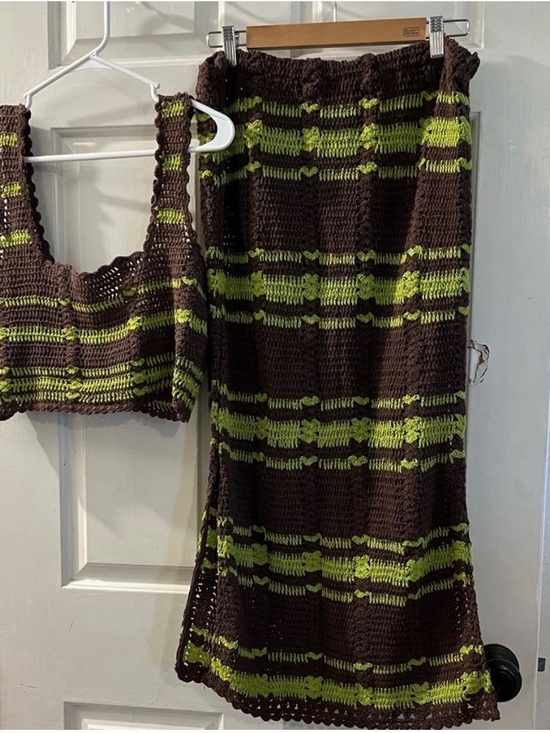 Free People Dresses & Skirts - Free People Brown and Green Crochet Maxi Skirt Set